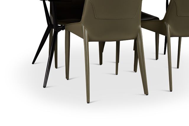 Margo Two-tone Rectangular Table & 4 Dark Green Upholstered Chair
