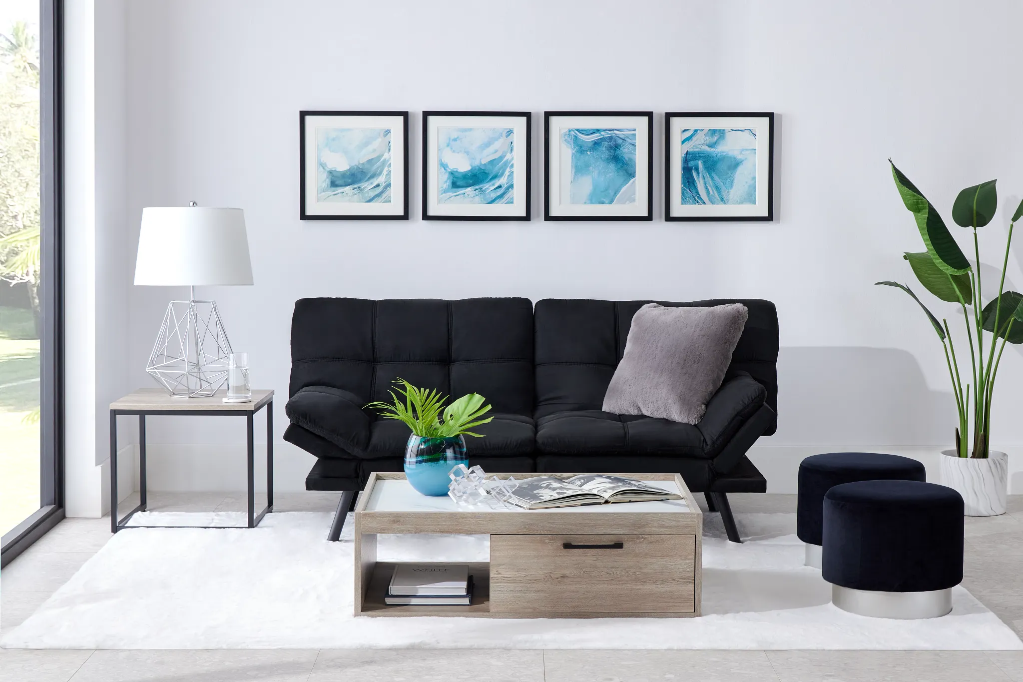 Bowie Black Micro Sofa Futon