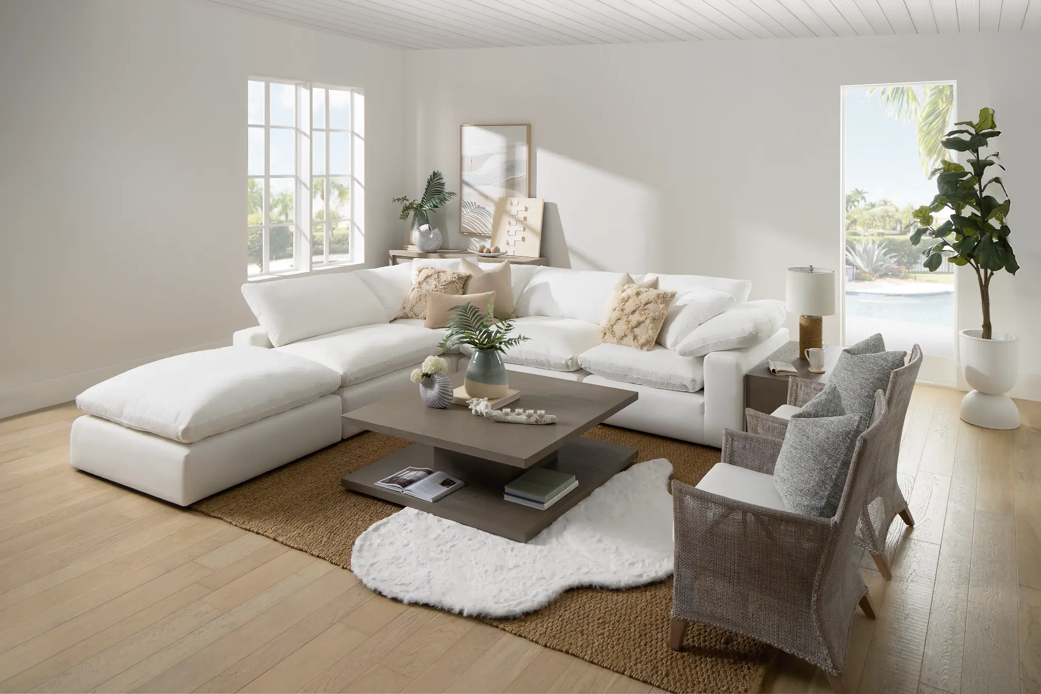 Nixon White Fabric 5pc Bumper Sectional Nixon White Fabric 5pc Bumper Sectional