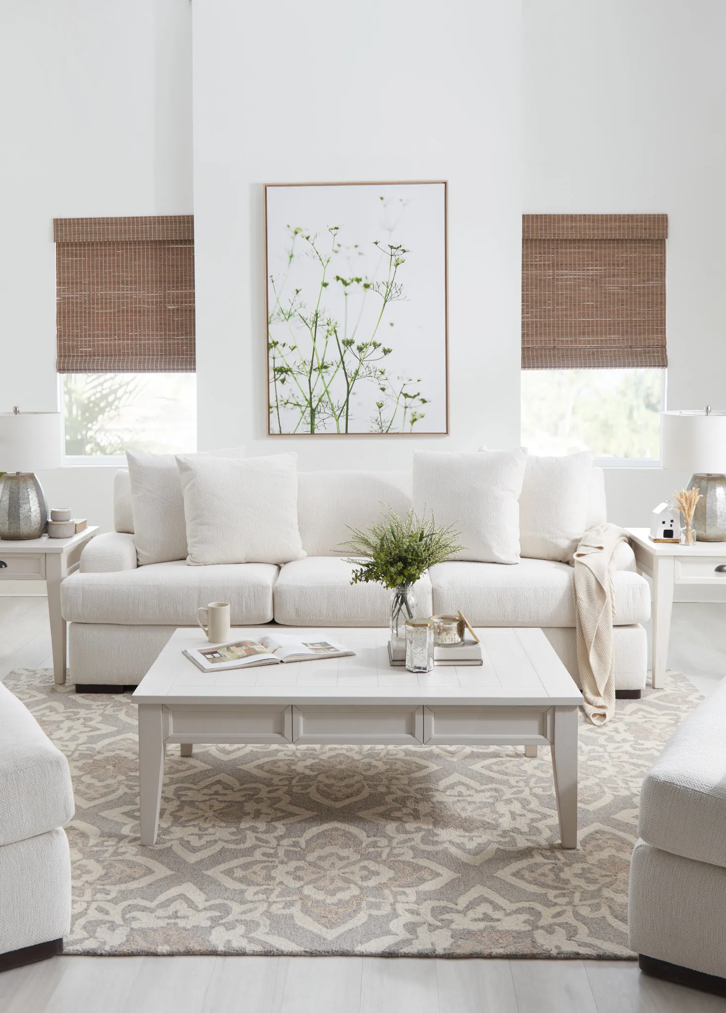 Alpha White Fabric Sofa