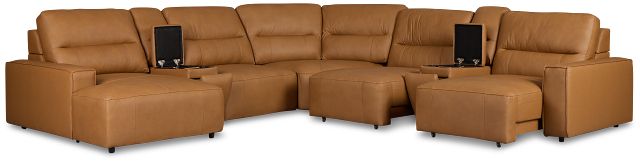 Rudy Brown Lthr/vinyl Large Dual Power Left Exentsion Chaise Sectional
