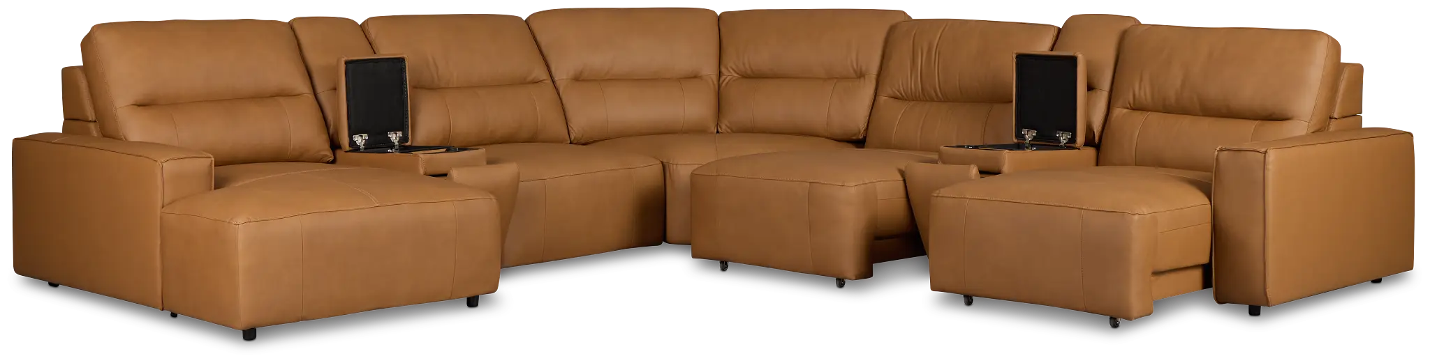 Rudy Brown Lthr/vinyl Large Dual Power Left Exentsion Chaise Sectional Rudy Brown Lthr/vinyl Large Dual Power Left Exentsion Chaise Sectional