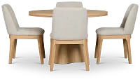 Emory Light Tone Round Table & 4 Upholstered Chairs
