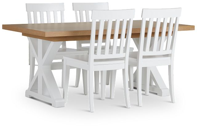 Nantucket Two-tone Light Tone Trestle Table & 4 White Chairs