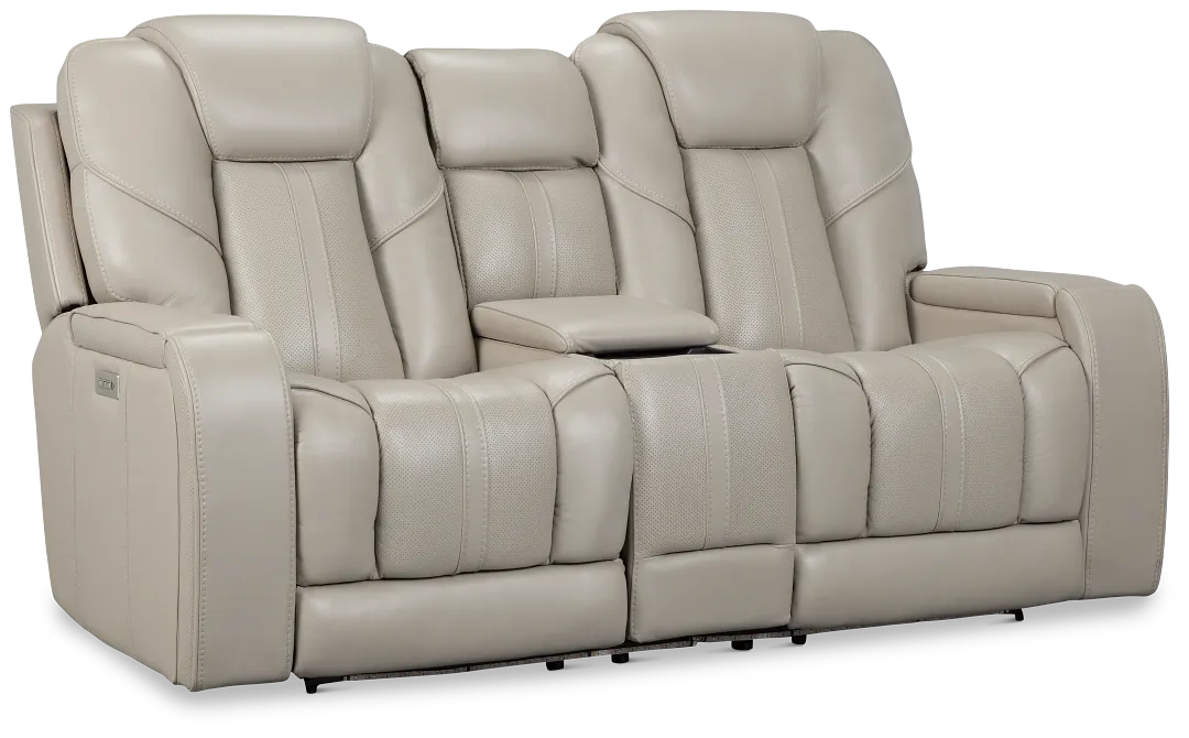 Eclipse Light Gray Lthr/vinyl Power Reclining Console Loveseat W/ Massage