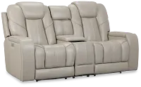 Eclipse Light Gray Lthr/vinyl Power Reclining Console Loveseat W/ Massage