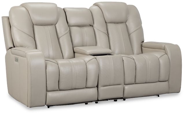 Eclipse Light Gray Lthr/vinyl Power Reclining Console Loveseat W/ Massage