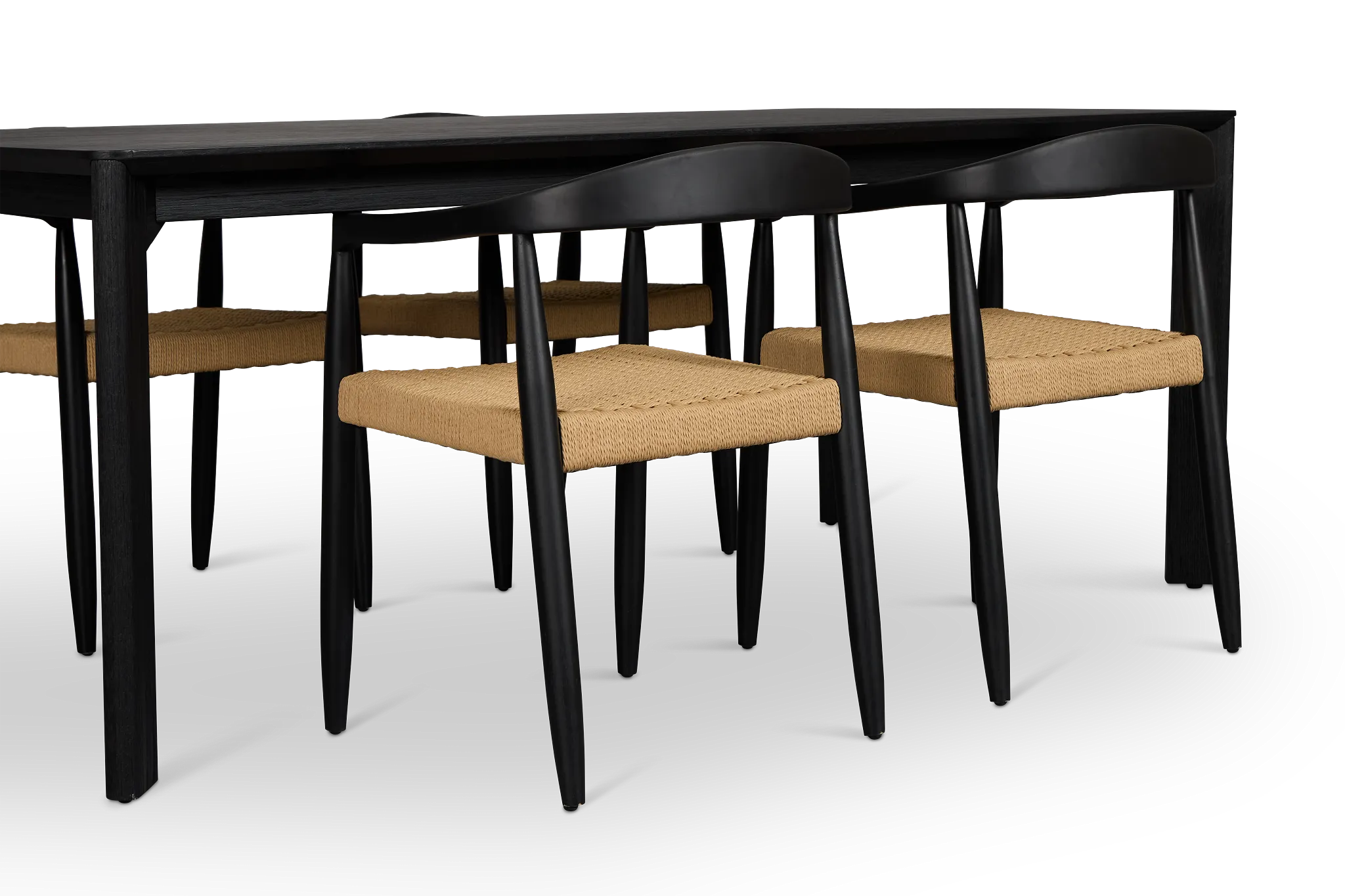 Santorini Black Rect Table & 4 Curved Chairs