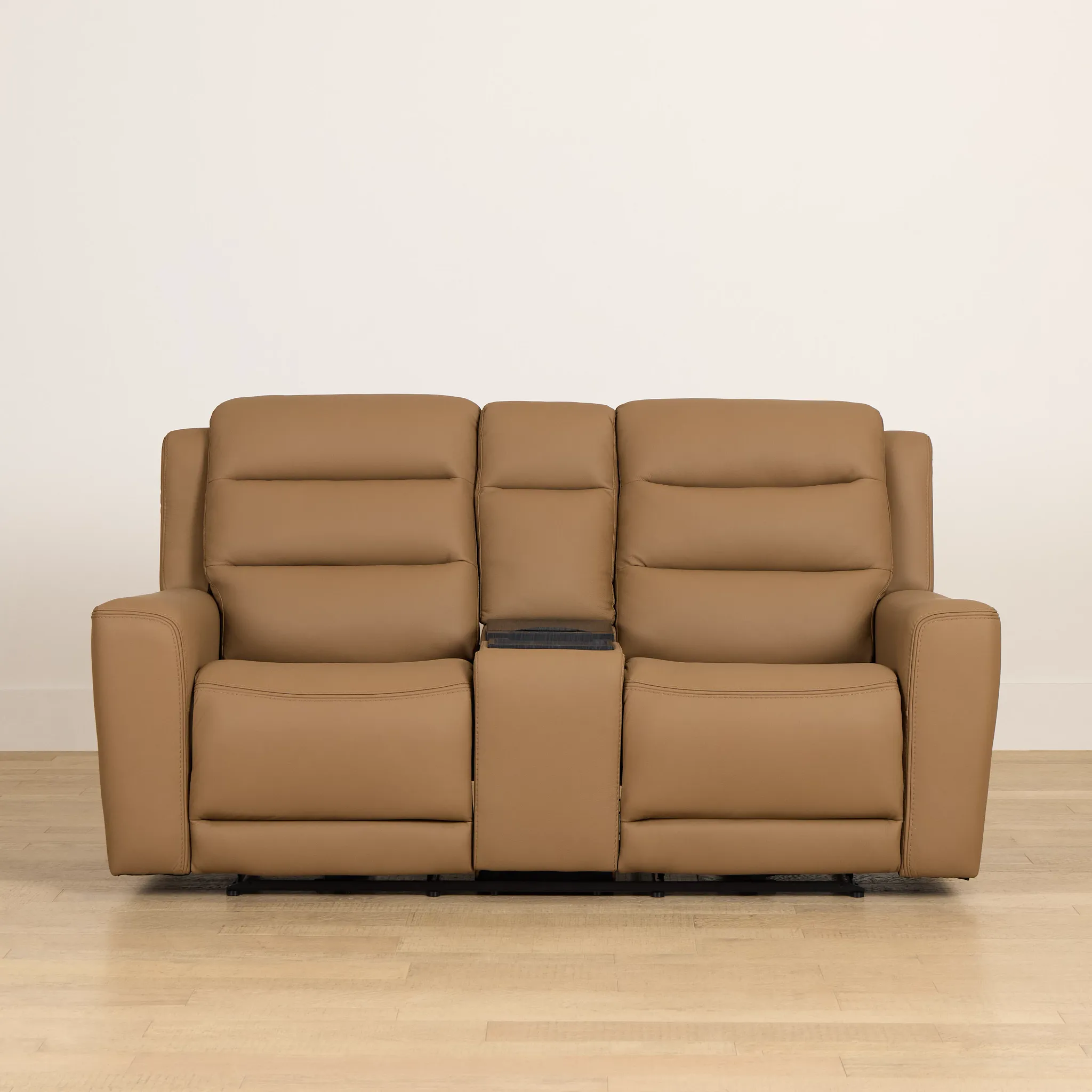 Wilder Brown Leather Power Reclining Console Loveseat With Refrigerator