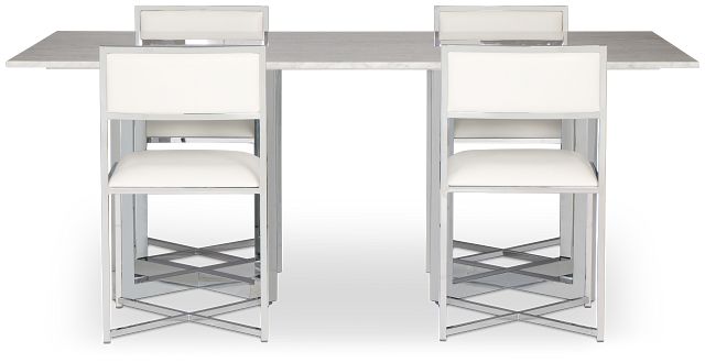 Amalfi White Marble Rectangular Table & 4 Metal Chairs