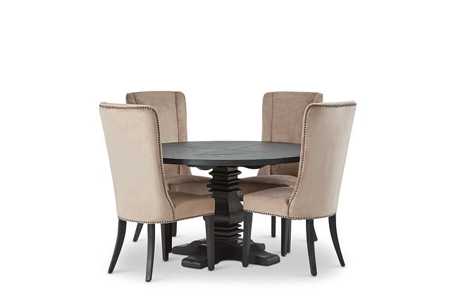 Hadlow Black 54" Table & 4 Velvet Chairs (1)