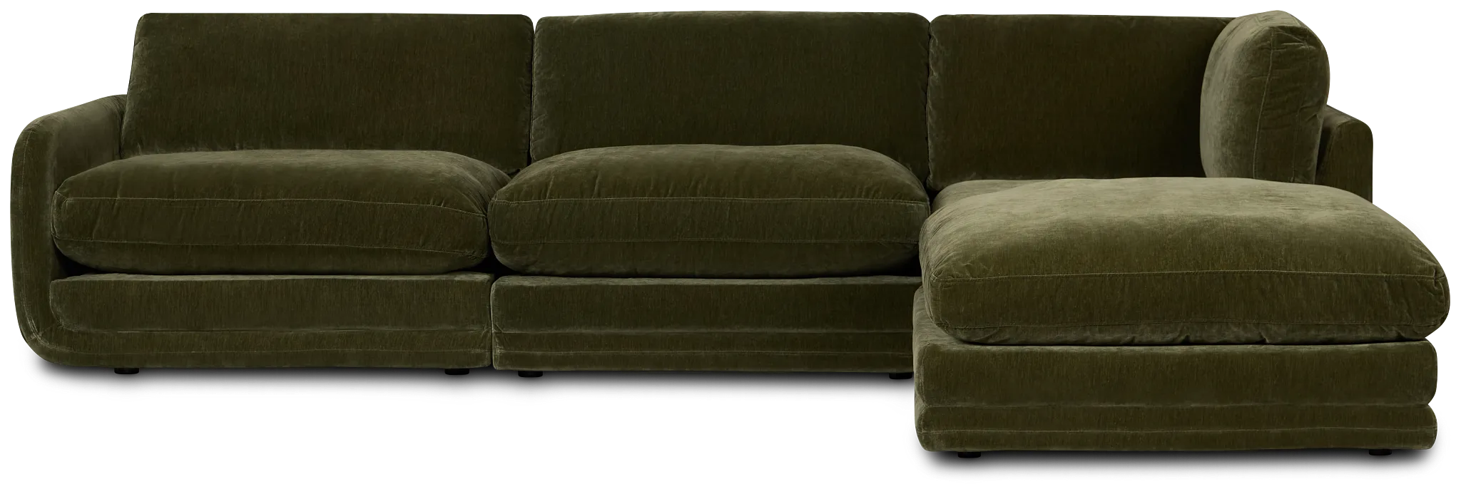 Jules Green Velvet 4-piece Right Facing Bumper Sectional