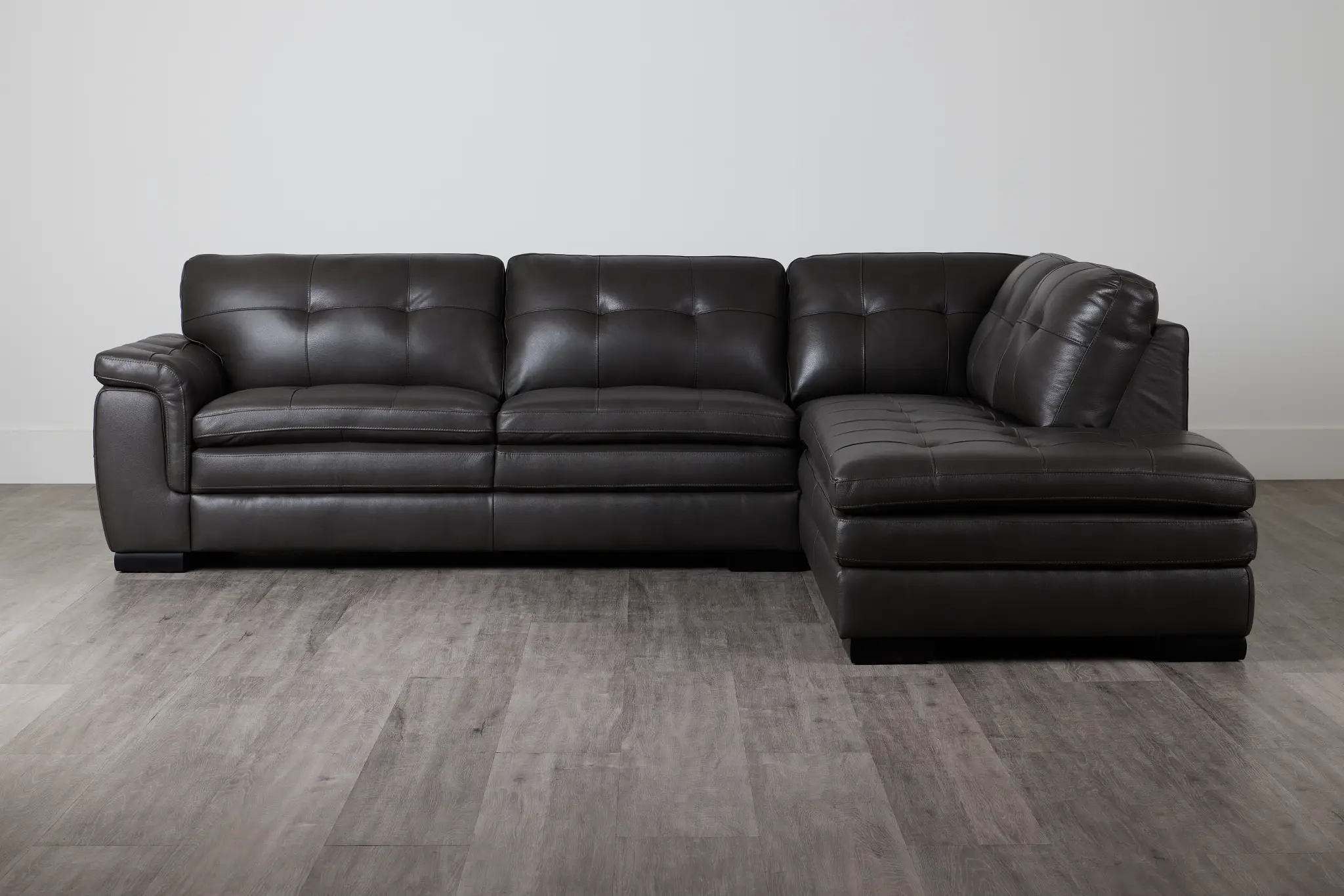 Braden Dark Gray Leather Small Right Bumper Sectional Braden Dark Gray Leather Small Right Bumper Sectional