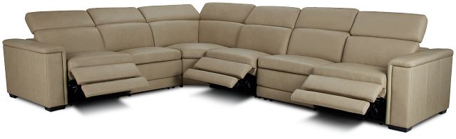 Ainsley Beige Leather Large Dual Power Reclining Two-arm Sectional