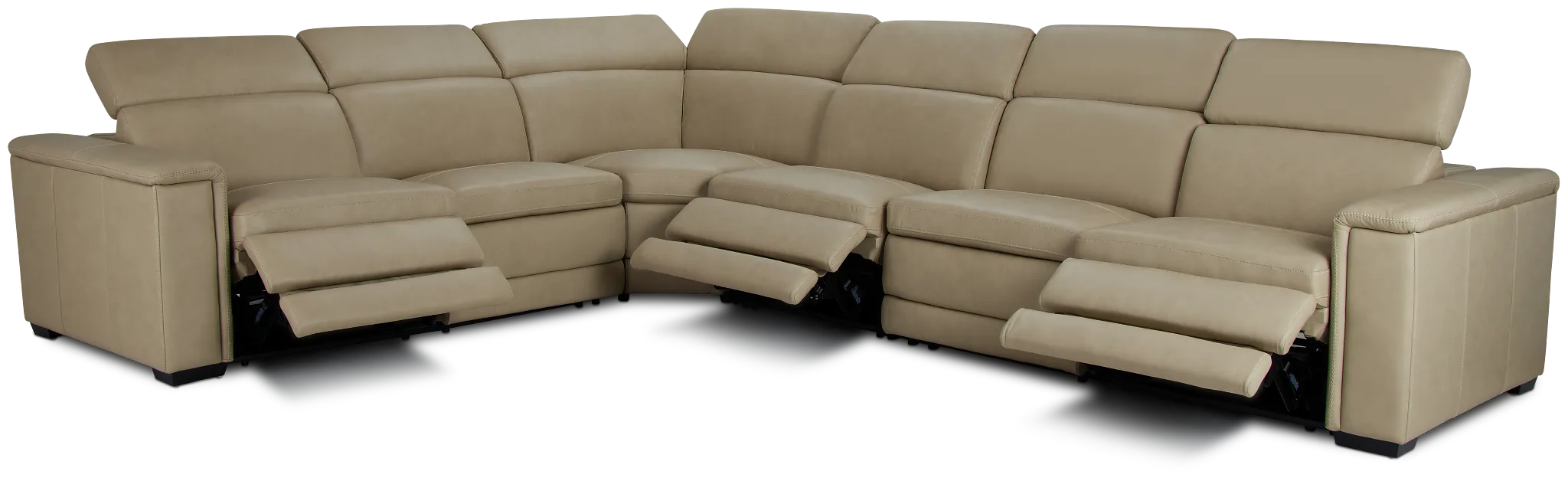Ainsley Beige Leather Large Dual Power Reclining Two-arm Sectional