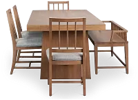 Provo Mid Tone Trestle Table, 4 Gray Chairs & Bench