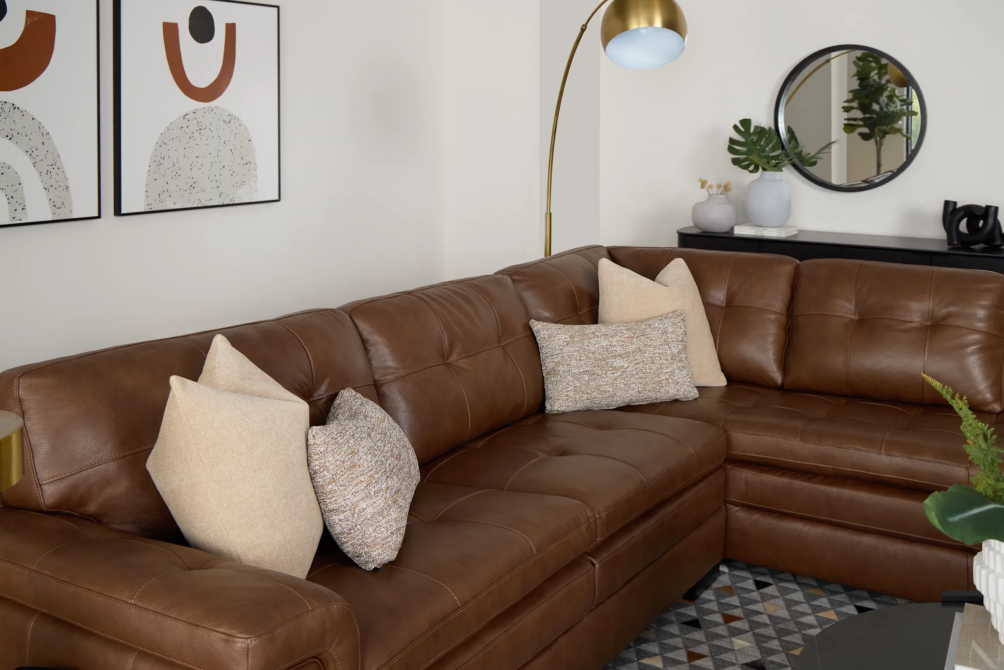 Braden Medium Brown Leather Small Right Bumper Sectional