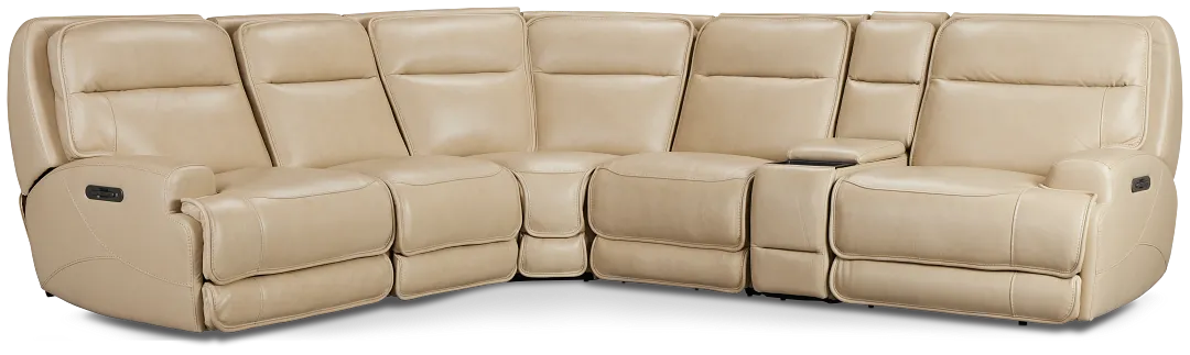 Casey Light Beige Lthr/vinyl Medium Dual Power 2-arm Reclining Sectional