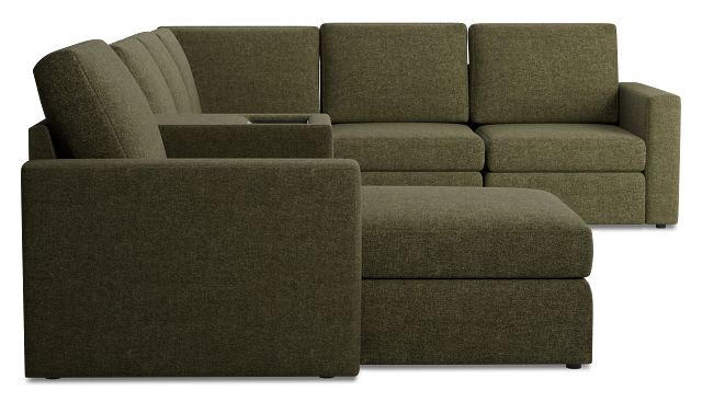 Citymod Green Fabric Large Left Chaise Sectional With Media Console