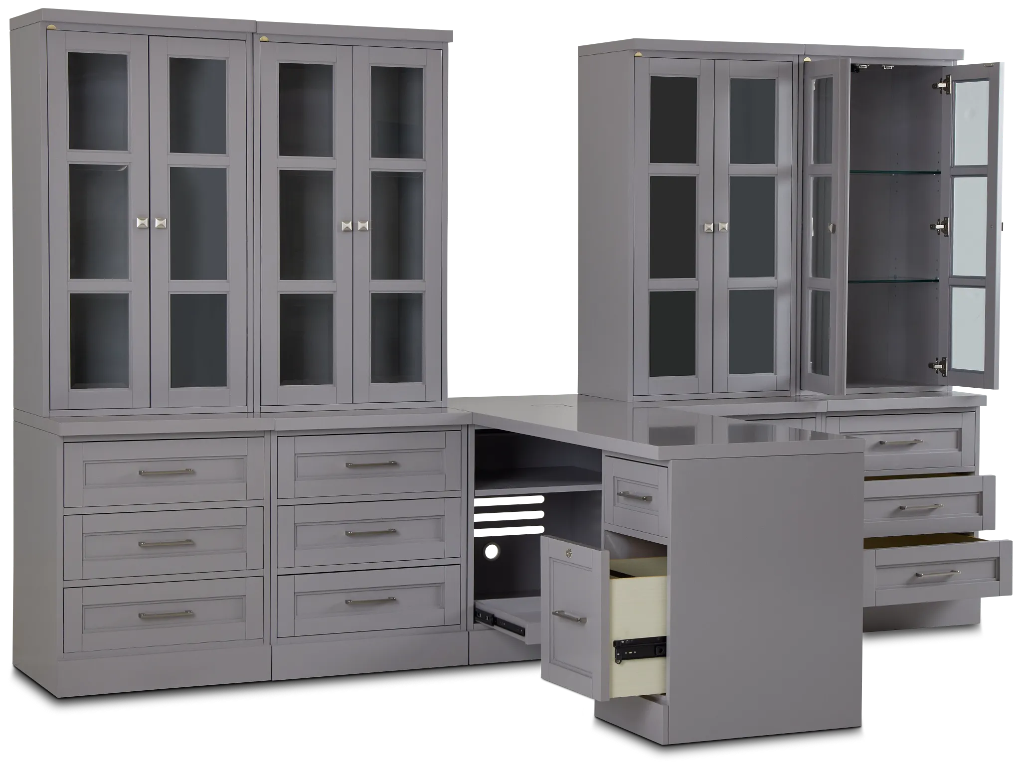 Newport Gray Large Peninsula Drawer Wall Desk