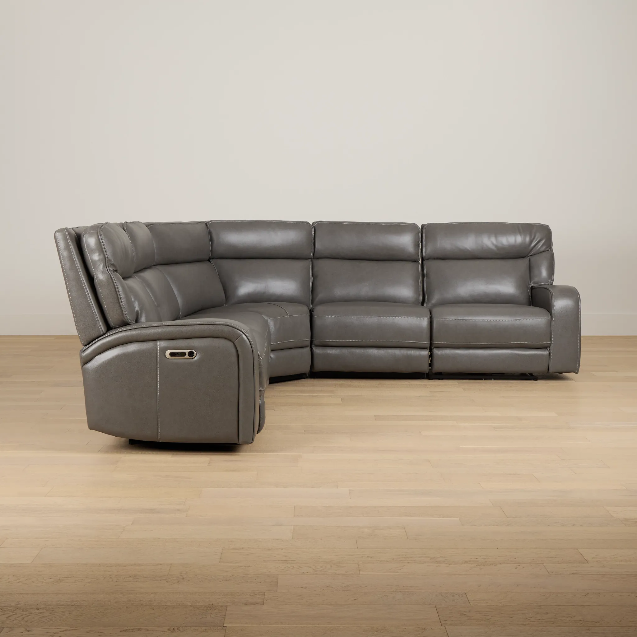 Jasper Gray Leather Small Two-arm Power Reclining Sectional