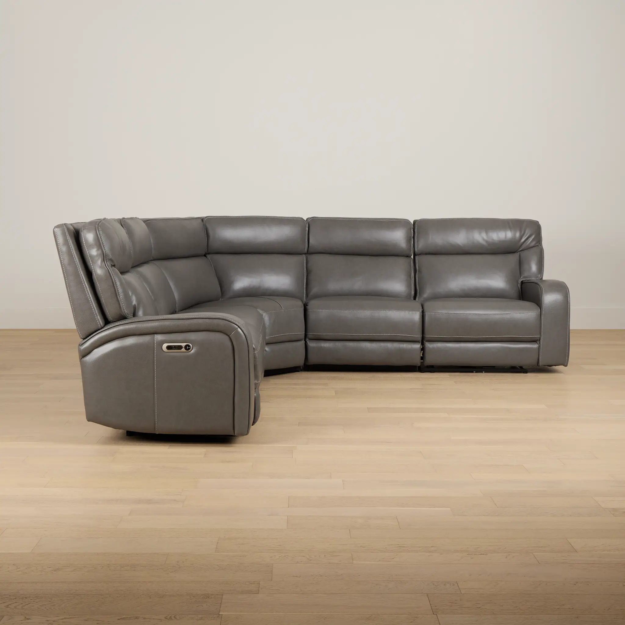 Jasper Gray Leather Small Two-arm Power Reclining Sectional Jasper Gray Leather Small Two-arm Power Reclining Sectional
