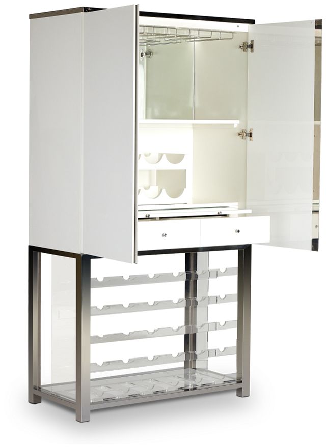 Miami White Bar Cabinet With Wine Rack