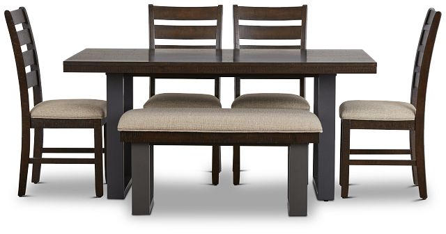 Sawyer Dark Tone Rect Table, 4 Chairs & Bench (4)