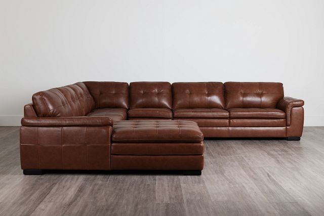 Braden Medium Brown Leather Large Left Chaise Sectional