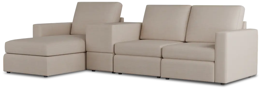 Citymod Beige Fabric Small Left Chaise Sectional With Media Console Citymod Beige Fabric Small Left Chaise Sectional With Media Console