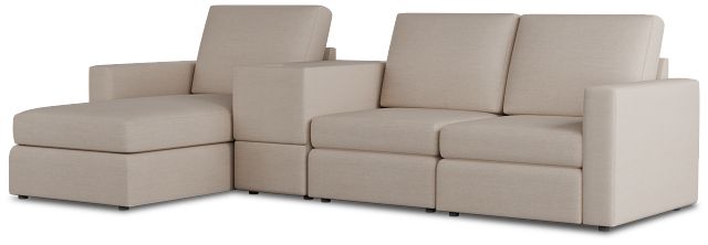 Citymod Beige Fabric Small Left Chaise Sectional With Media Console