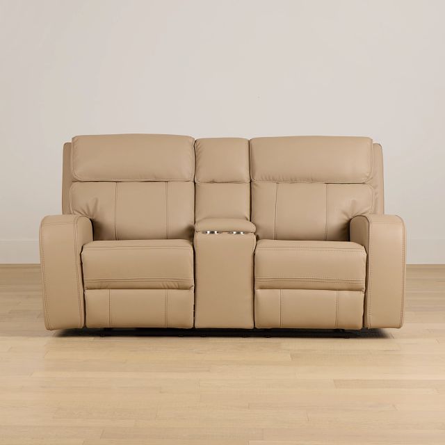 Rhett Taupe Micro Reclining Console Loveseat