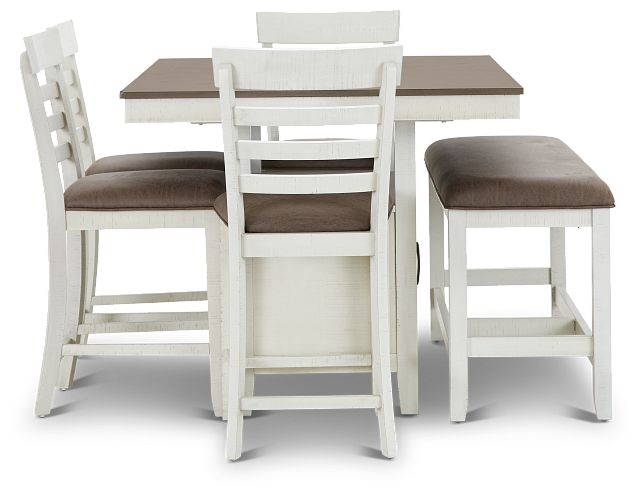 Huntsville Two-tone Rect High Table, 4 Barstools & High Bench