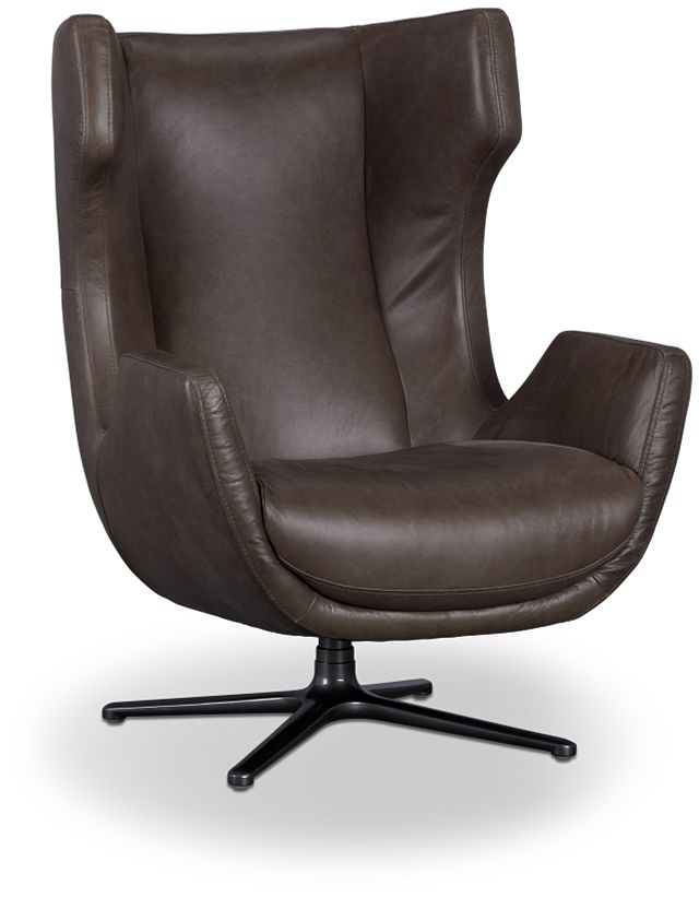 Penn Dark Gray Leather Swivel Accent Chair