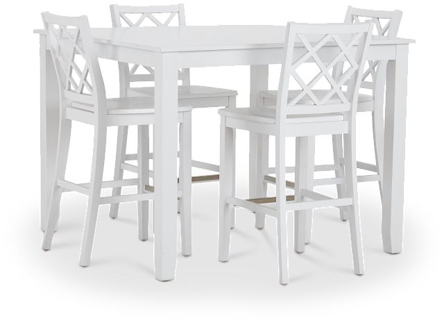 Edgartown Rectangular White High Table & 4 White Wood Barstools
