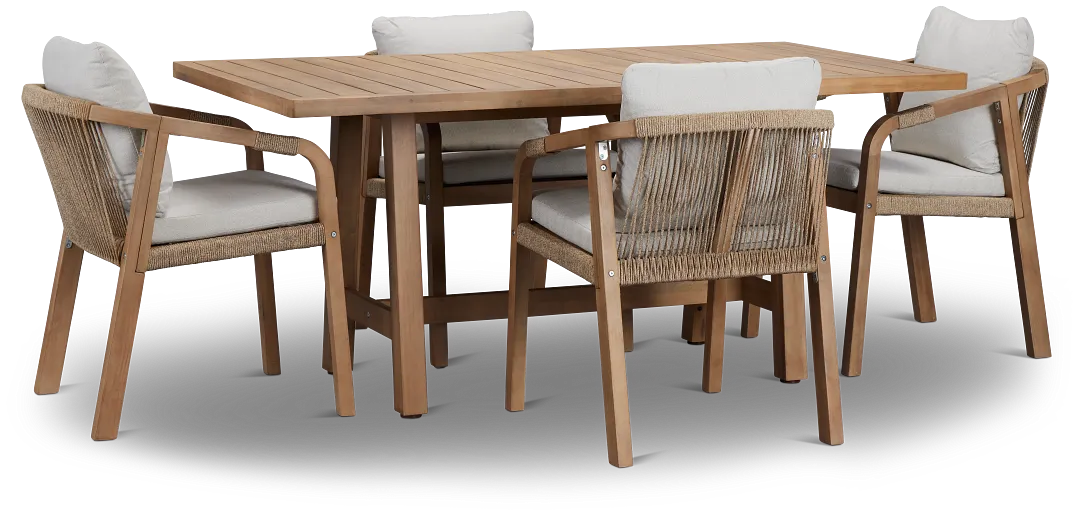 Laguna Light Tone 66" Rectangular Table & 4 Gray Cushioned Chairs