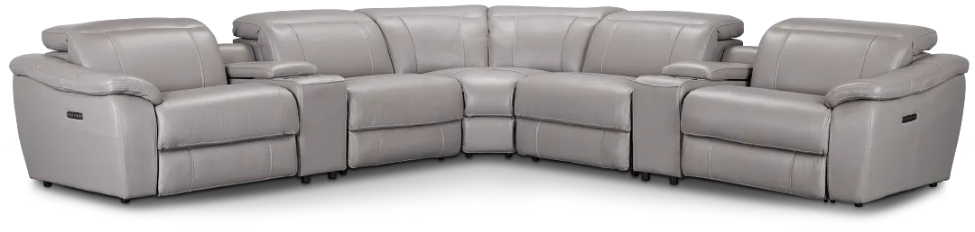 Marion Gray Lthr/vinyl Large Dual Power Reclining Two-arm Sectional