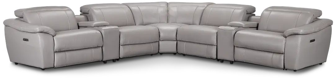 Marion Gray Lthr/vinyl Large Dual Power Reclining Two-arm Sectional Marion Gray Lthr/vinyl Large Dual Power Reclining Two-arm Sectional