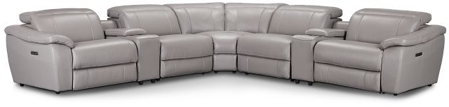 Marion Gray Lthr/vinyl Large Dual Power Reclining Two-arm Sectional