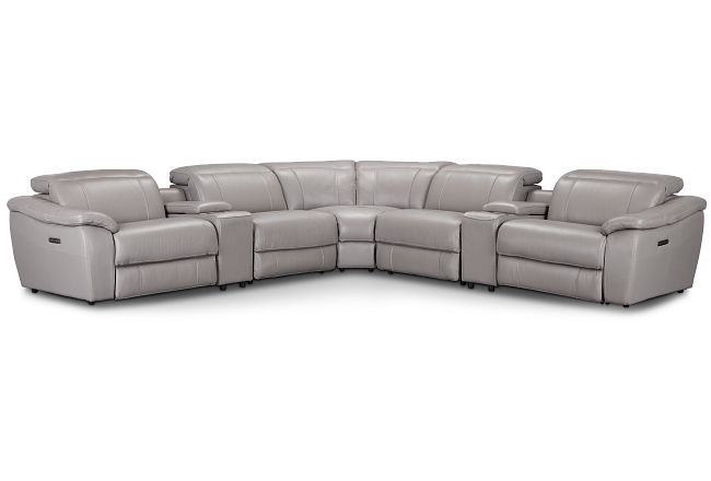 Marion Gray Lthr/vinyl Large Dual Power Reclining Two-arm Sectional