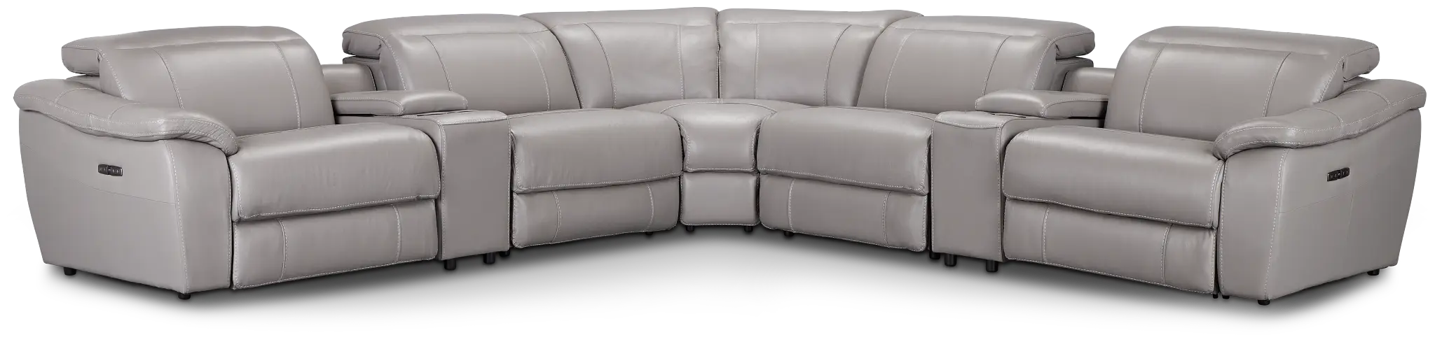 Marion Gray Lthr/vinyl Large Dual Power Reclining Two-arm Sectional Marion Gray Lthr/vinyl Large Dual Power Reclining Two-arm Sectional