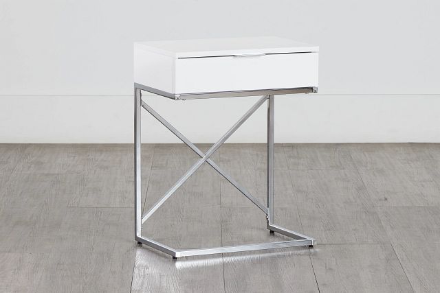 Esher White Chrome Nightstand