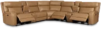 Jasper Light Brown Leather Large Triple Power Reclining Two-arm Sectional