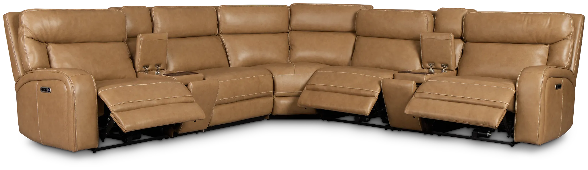 Jasper Light Brown Leather Large Triple Power Reclining Two-arm Sectional