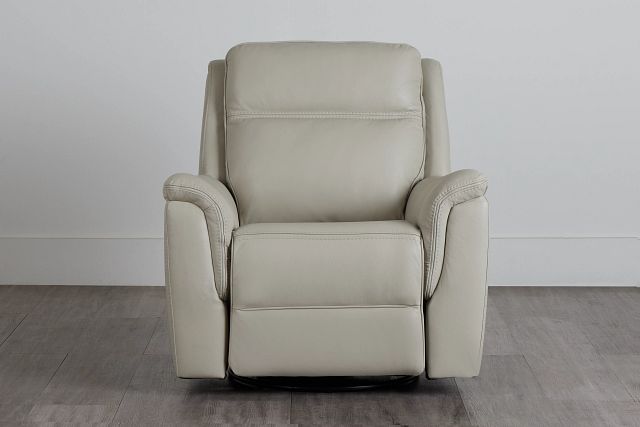 Aiden Light Gray Leather Power Glider Recliner With Power Headrest