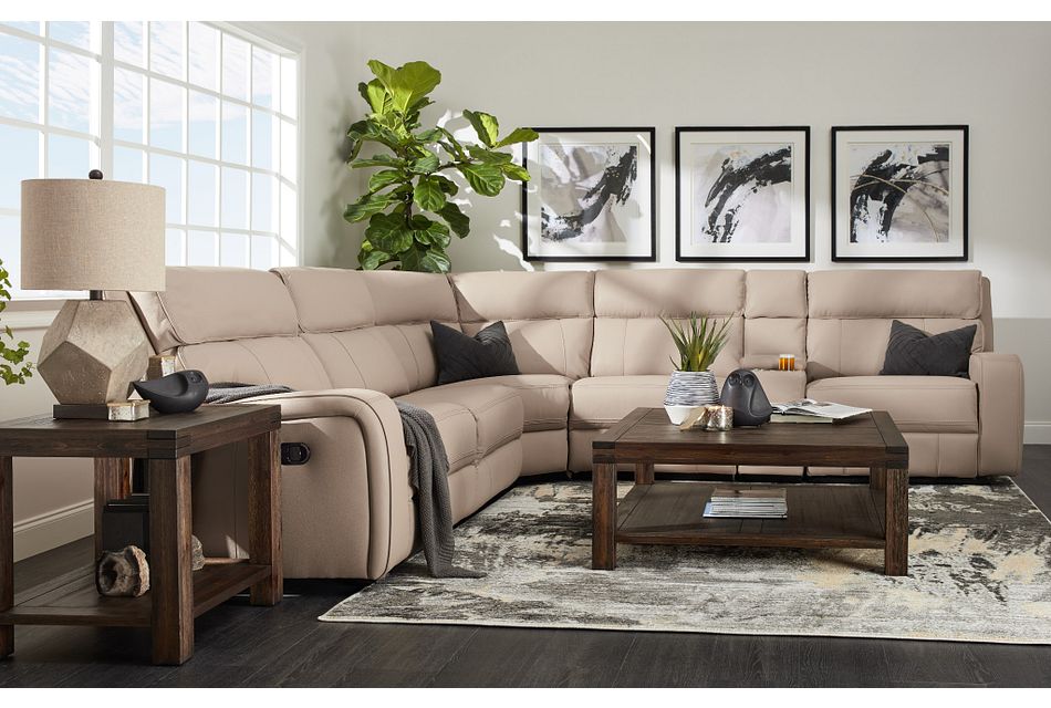 Rhett Taupe Micro Small Two Arm Manually Reclining Sectional