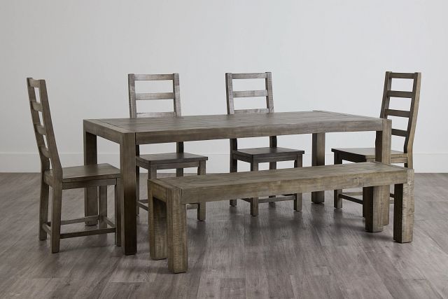 Seattle Gray Rect Table, 4 Chairs & Bench