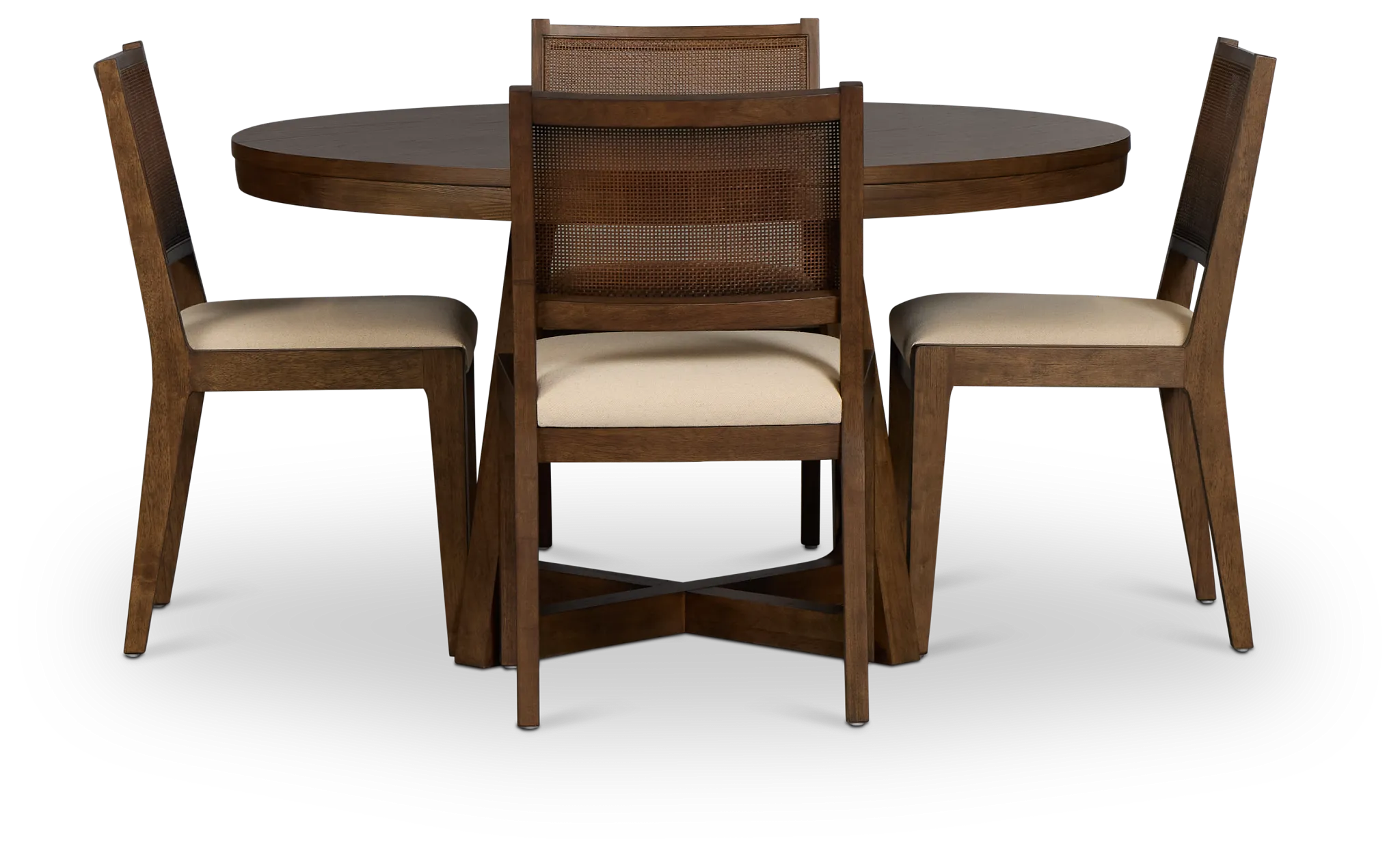 Pacific Mid Tone Round Table & 4 Upholstered Chairs