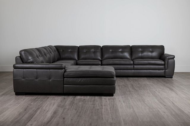 Braden Dark Gray Leather Large Left Chaise Sectional