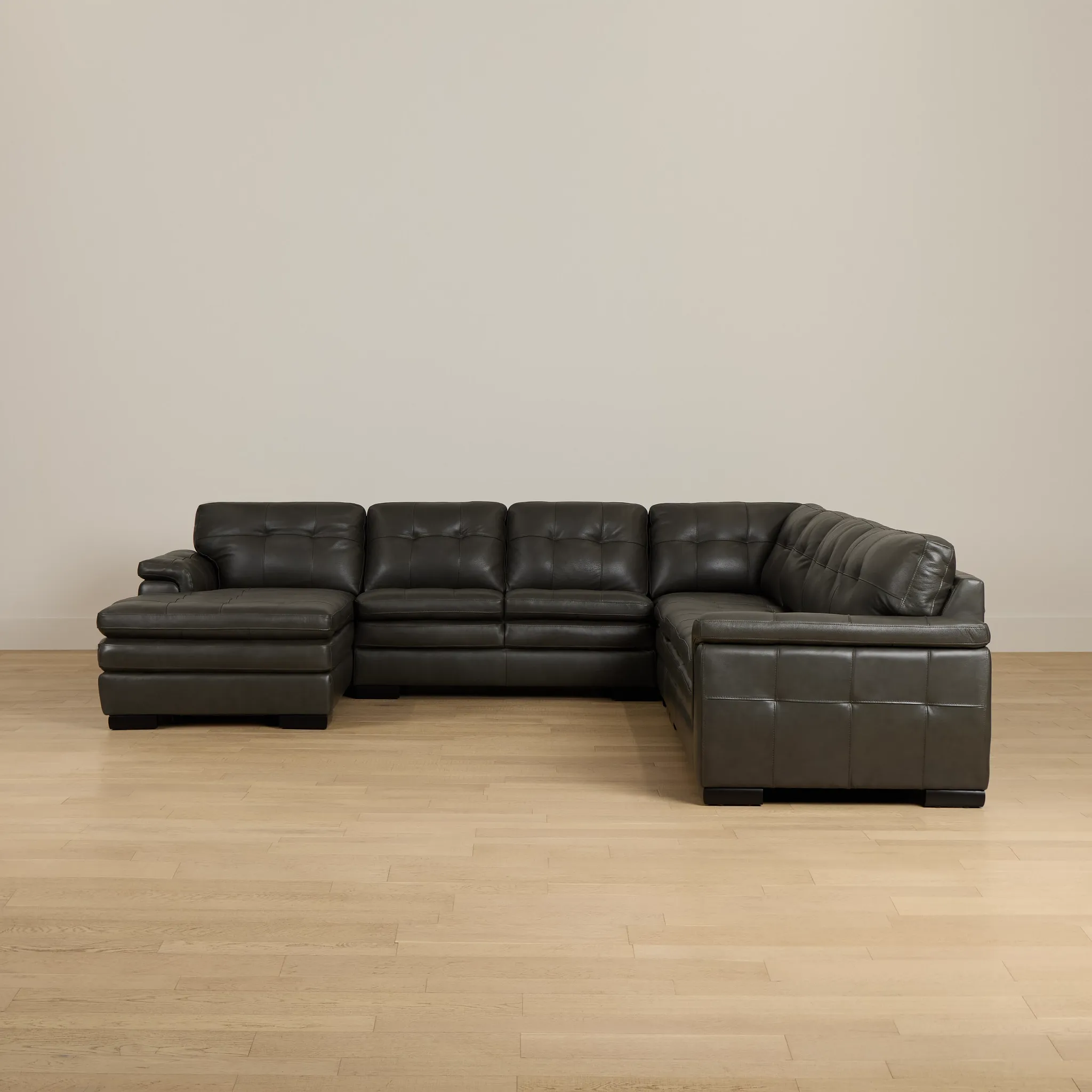 Braden Dark Gray Leather Large Left Chaise Sectional
